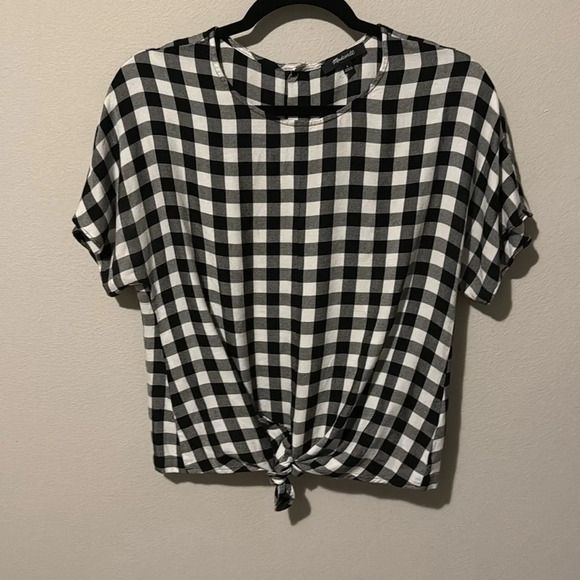 Madewell Tops - Madewell checkered front tie short sleeve blouse button up back size small EUC